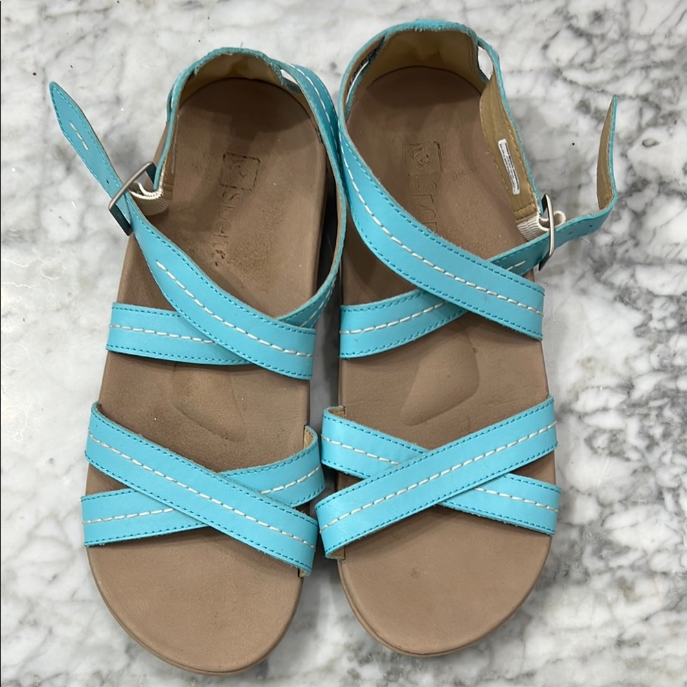 Spenco Light Blue Strappy Leather comfort Sandals